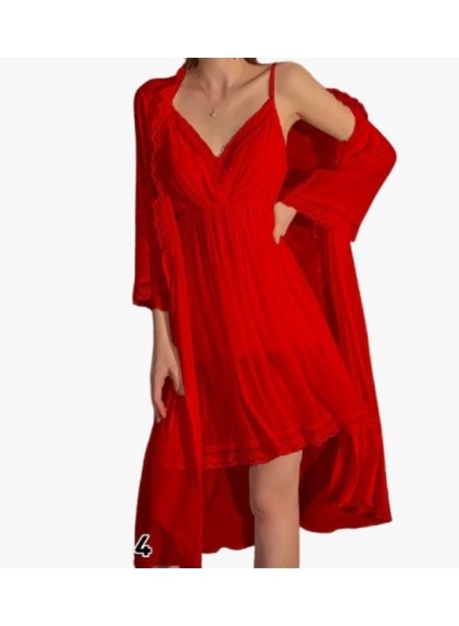 Women's nightgown robe with delicate lace trim – elegant lingerie with an attractive feminine design – lightweight tulle fabric - Image 1